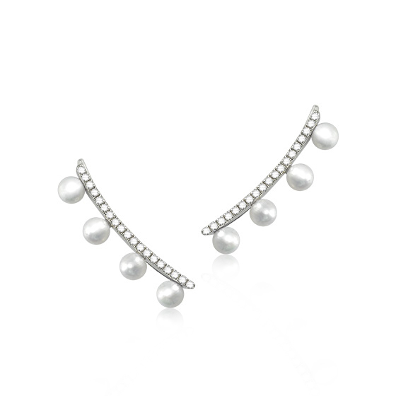 輕甜‧時尚-天然珍珠鑽石耳環