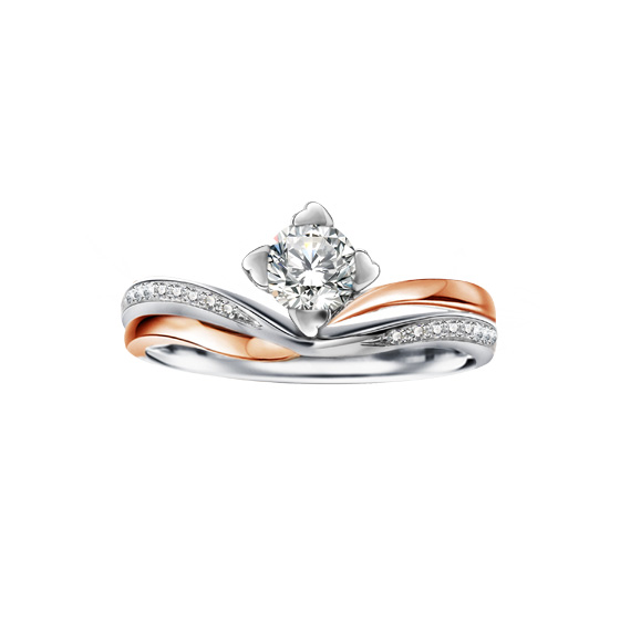 正雙色天然鑽石求婚戒指